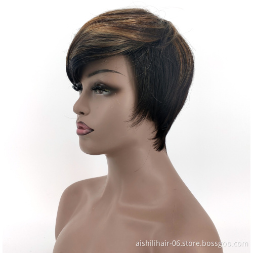 Aishili wholesale black mixed brown short straight bob hair wigs Synthetic wigs for black women